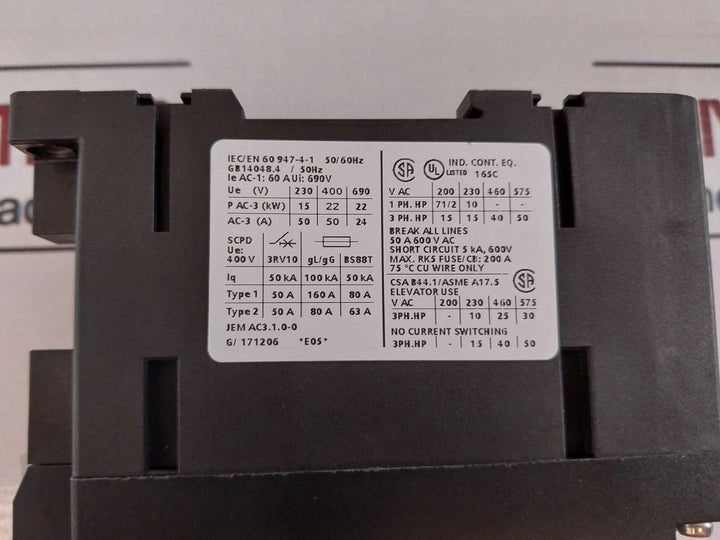 Siemens 3Rt1036-1Rb40-0Ks0 Power Contactor 690V 50/60Hz