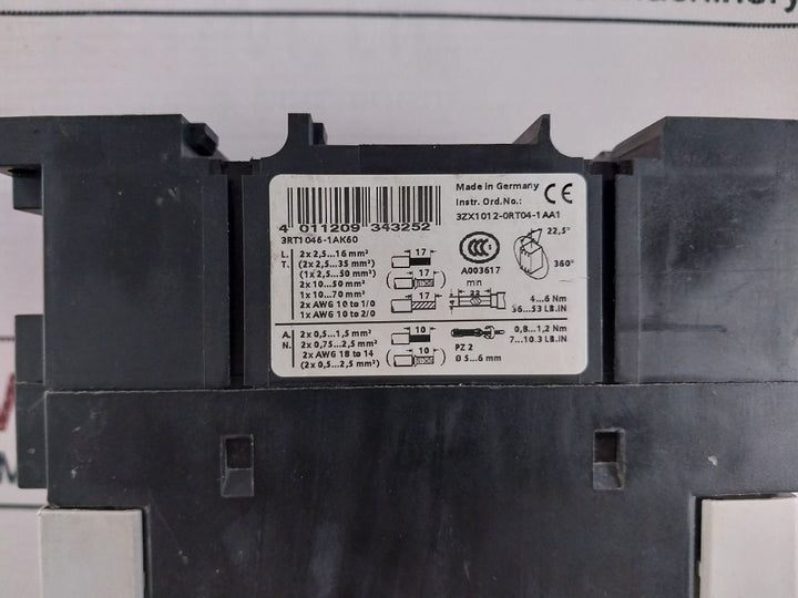 Siemens Sirius 3Rt1 046-1Ak60 Contactor 1000 V