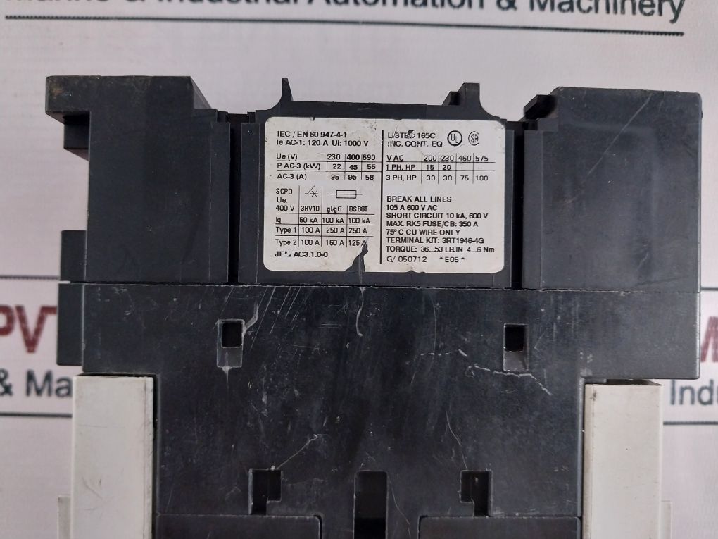 Siemens Sirius 3Rt1 046-1Ak60 Contactor 1000 V