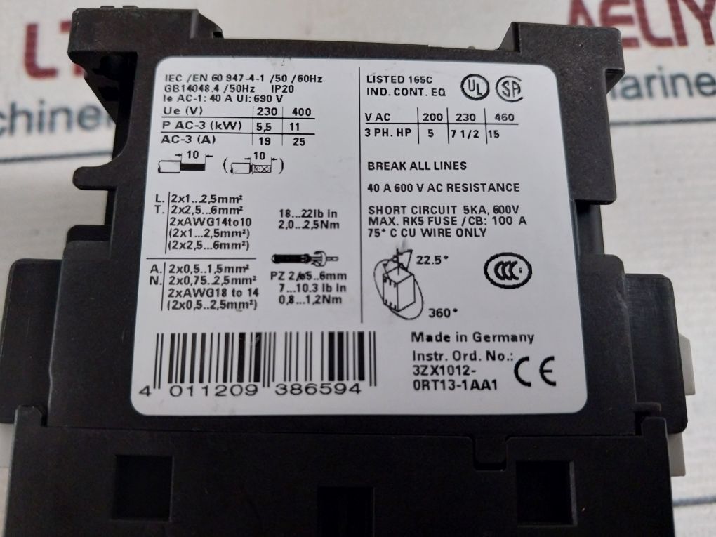 Siemens 3Rt1526-1A..0 Contactor Gb14048.4/50Hz Ip20