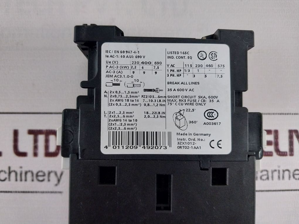 Siemens 3Rt1626-1Ap01 Contactor For Ac Motors