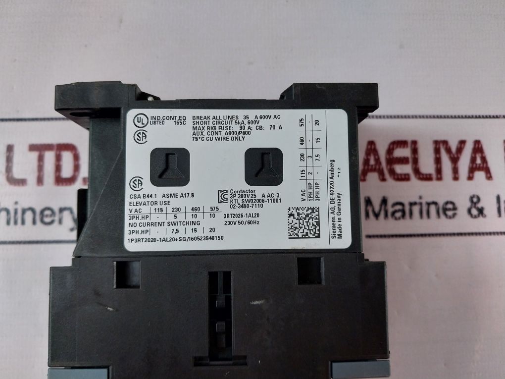 Siemens 3Rt2026-1Al20 Power Contactor 230V 50/60Hz