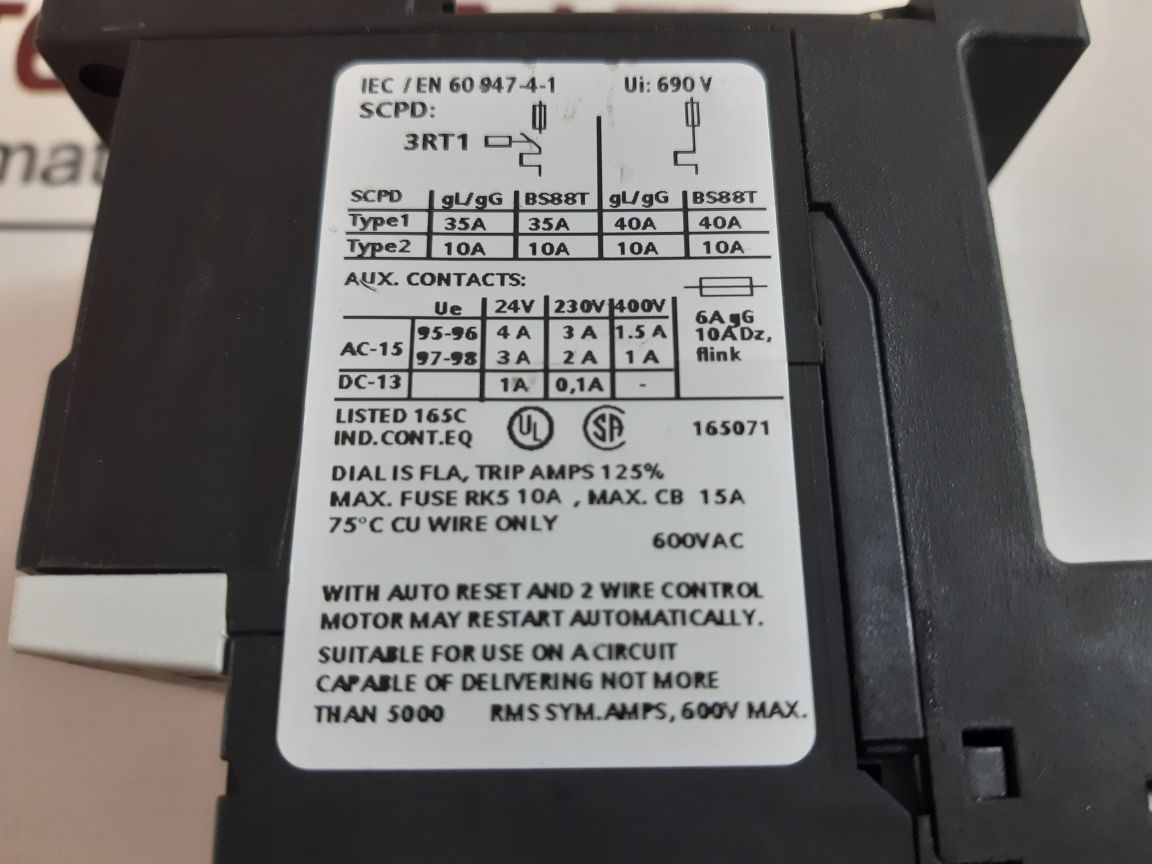 Siemens 3ru1116-1cc1 overload relay