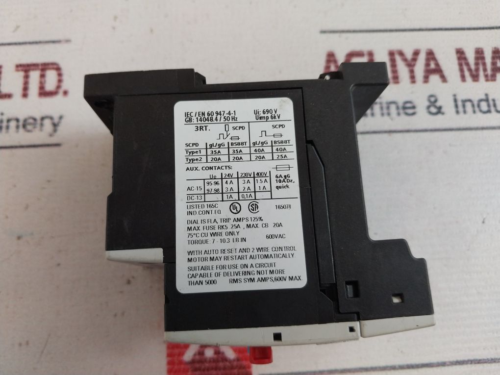 Siemens 3Ru1116-1Gb0 Thermal Overload Relay 600Vac Ip20