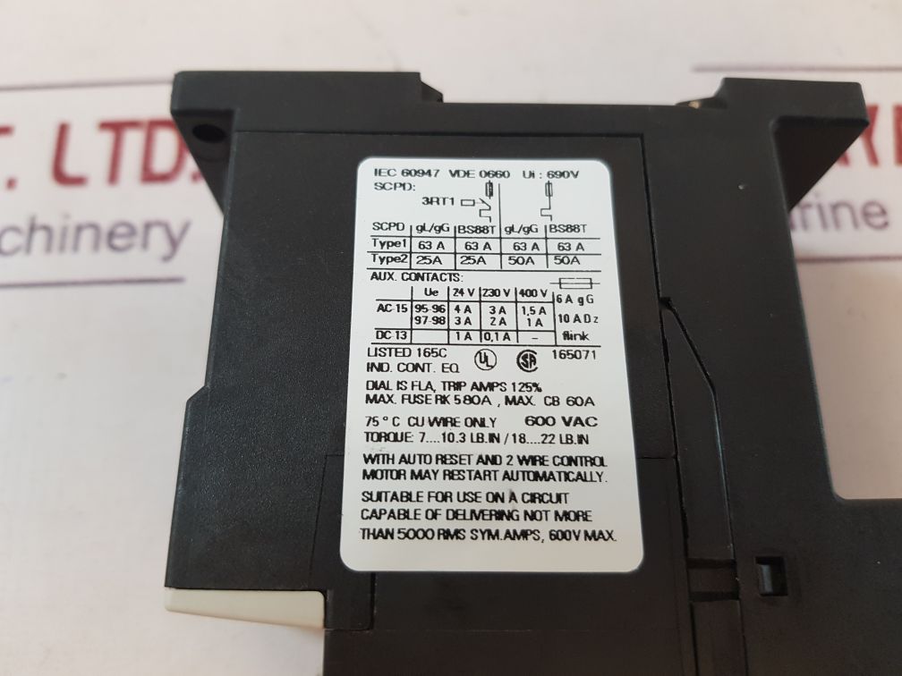 Siemens 3Ru1126-4Bd1 Thermal Overload Relay
