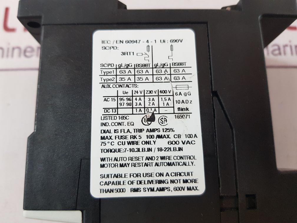 Siemens 3Ru1126-4Db1 Overload Relay
