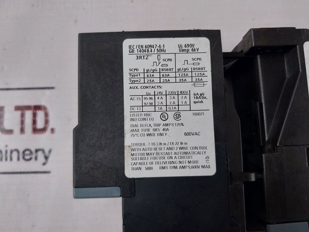 Siemens 3Ru2126-1Jb0 Thermal Overload Relay With Contactor 230V 50/60Hz