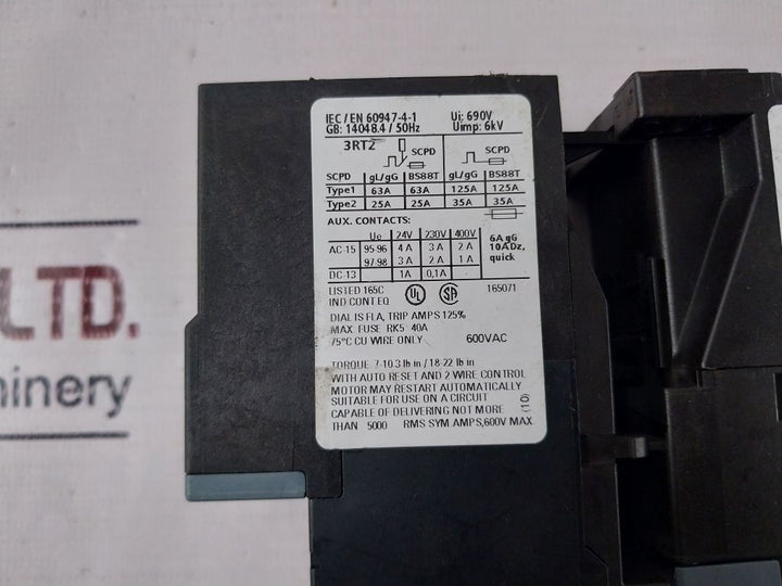 Siemens 3Ru2126-1Jb0 Thermal Overload Relay With Contactor 230V 50/60Hz