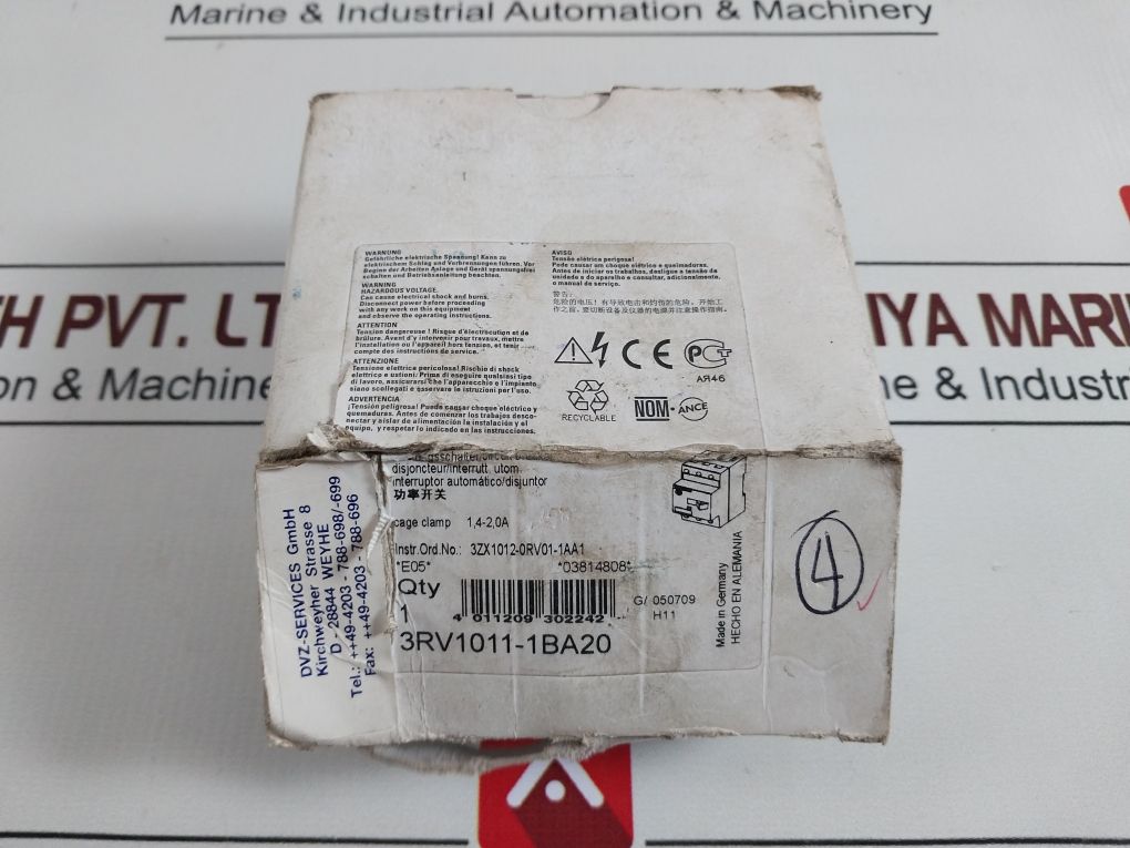 Siemens 3Rv1011-1Ba20 Circuit Breaker/Switch 3Zx1012-0Rv01-1Aa1