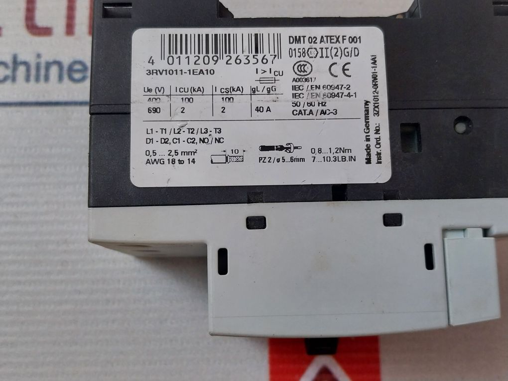 Siemens 3Rv1011-1Ea10 Circuit Breaker 2.8-4A