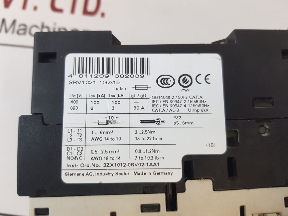 Siemens 3Rv1021-1Ga15 Circuit Breaker