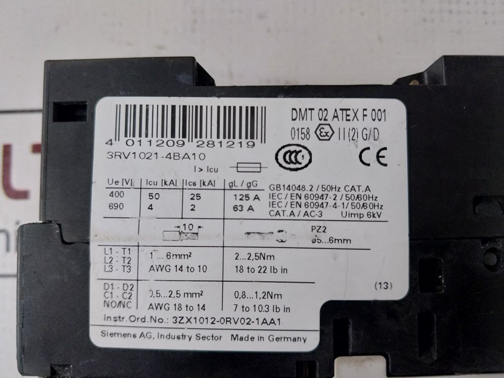 Siemens 3Rv1021-4Ba10 Motor Circuit Breaker