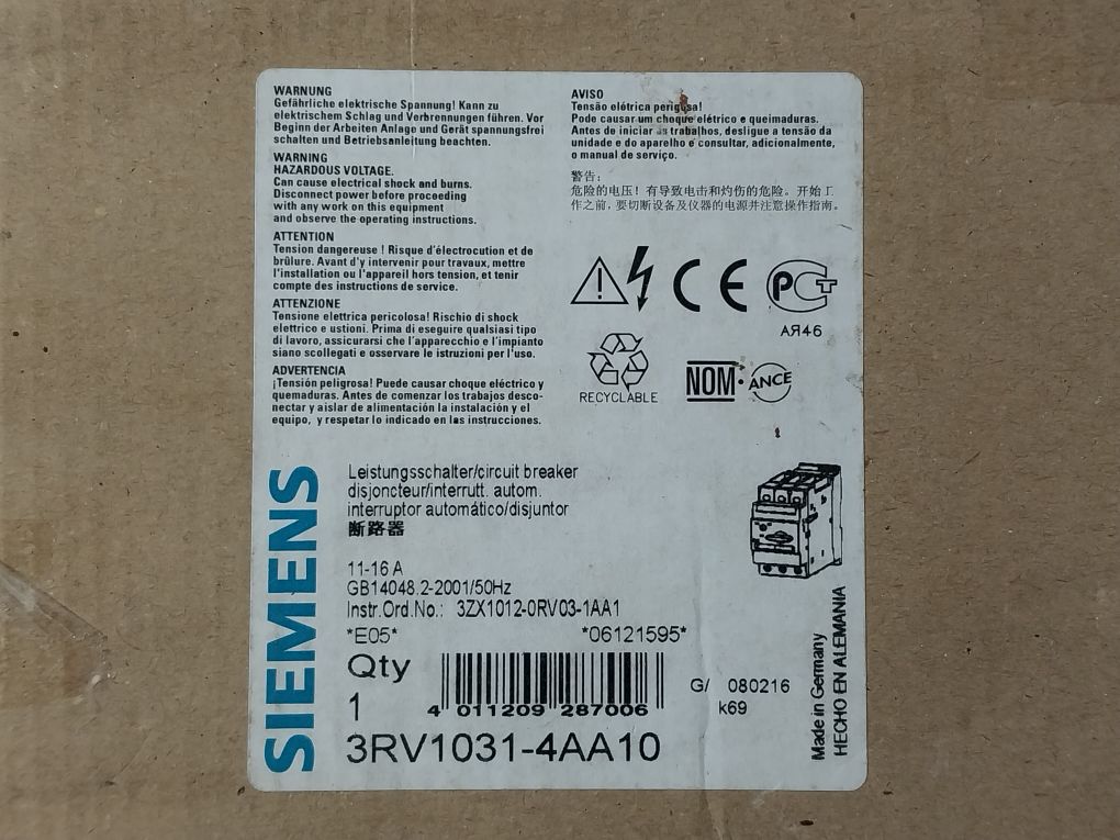 Siemens 3Rv1031-4Aa10 Circuit Breaker 50/60Hz
