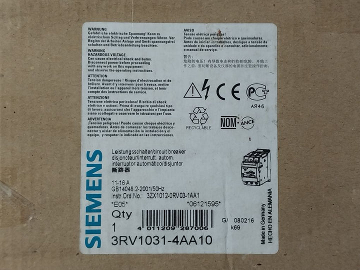 Siemens 3Rv1031-4Aa10 Circuit Breaker 50/60Hz
