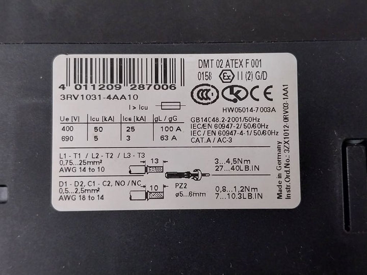 Siemens 3Rv1031-4Aa10 Circuit Breaker 50/60Hz