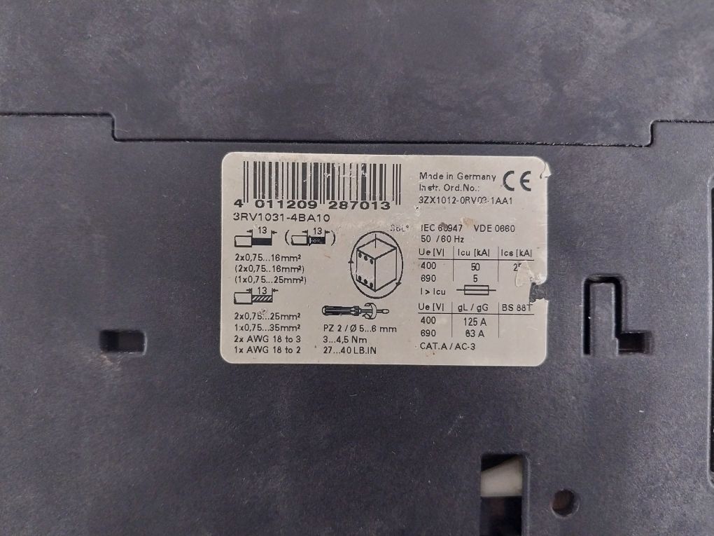 Siemens 3Rv1031-4Ba10 Circuit Breaker Motor Protector