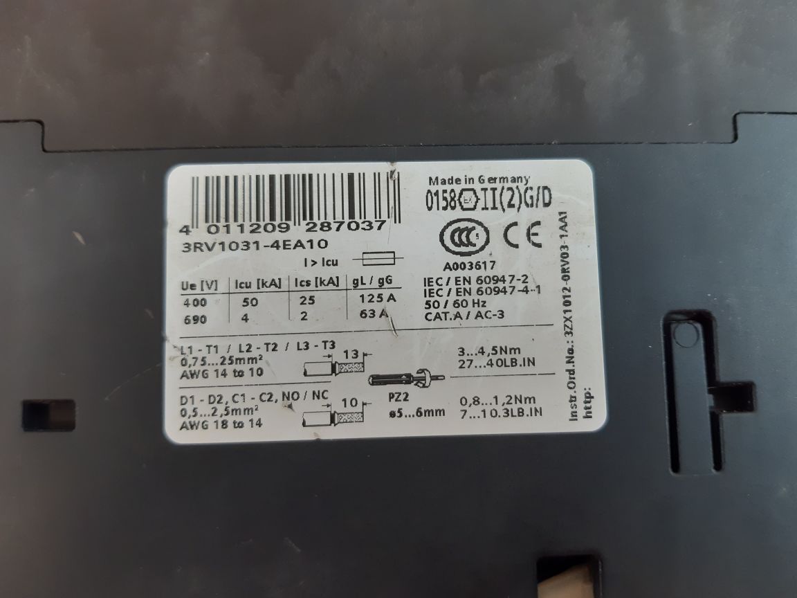 Siemens Sirius 3Rv1031-4Ea10 Motor Circuit Breaker