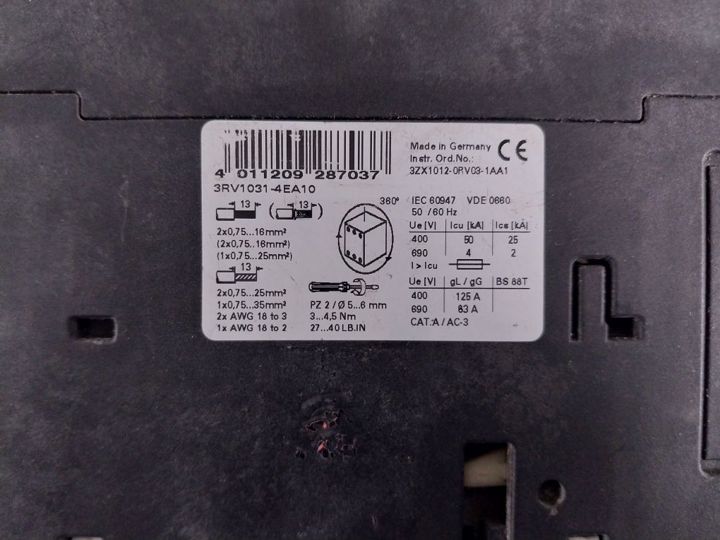 Siemens 3Rv1031-4Ea10 Circuit Breaker