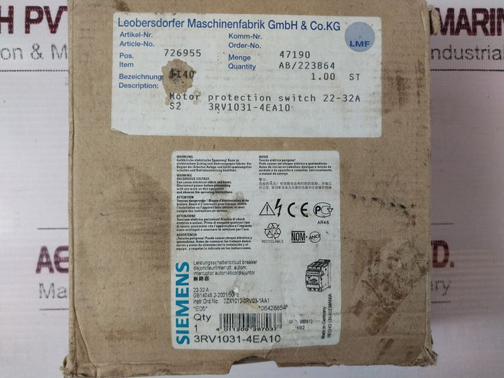 Siemens 3Rv1031-4Ea10 Motor Protector Switch 22-32A
