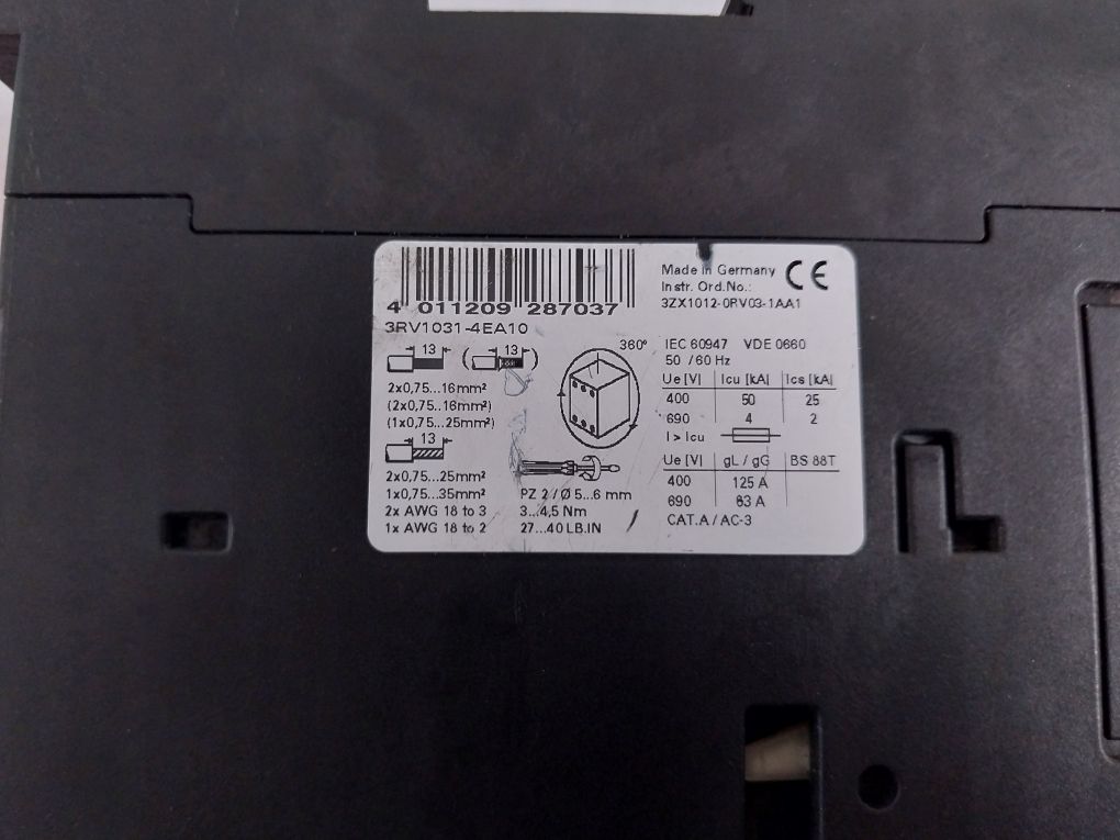 Siemens Sirius 3Rv1031-4Ea10 Circuit Breaker