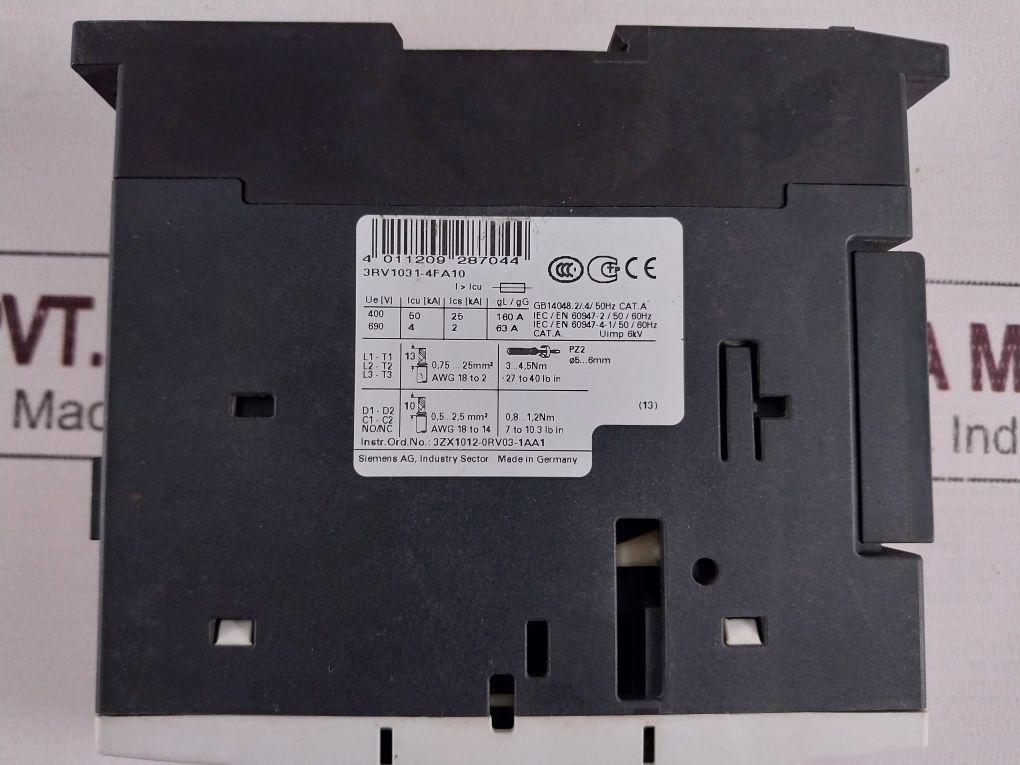 Siemens 3Rv1031-4Fa10, 3 Pole Circuit Breaker