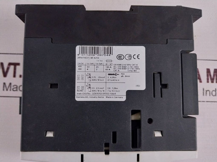 Siemens 3Rv1031-4Fa10, 3 Pole Circuit Breaker