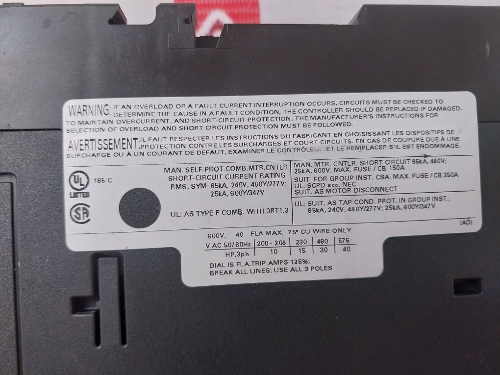 Siemens 3Rv1031-4Fa10 Circuit Breaker 50/60Hz