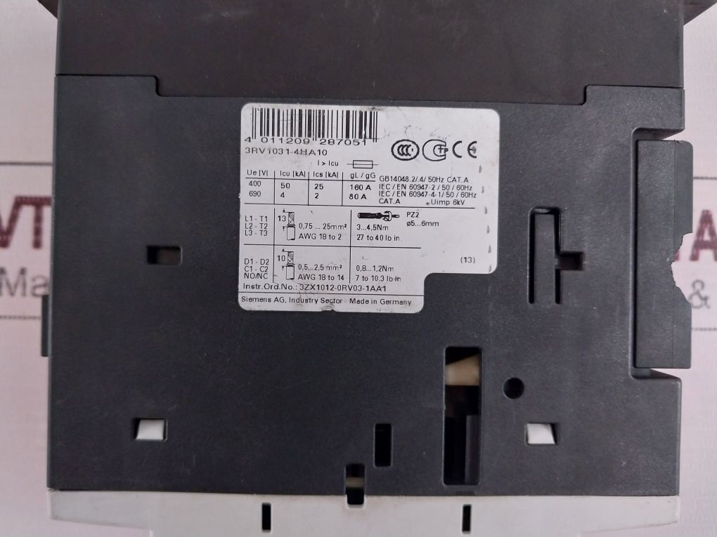 Siemens 3Rv1031-4Ha10 Sirius Circuit Breaker 650Amp