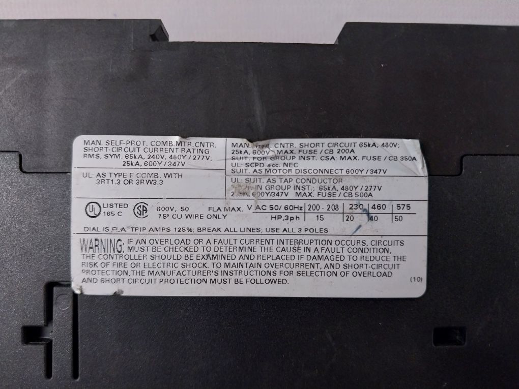Siemens 3Rv1031-4Ha10 Circuit Breaker 650A 600V