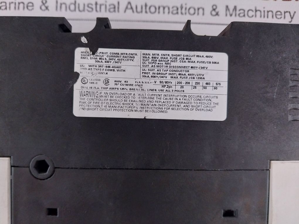 Siemens 3Rv1041-4Ja10 Plastic Case Circuit Breaker