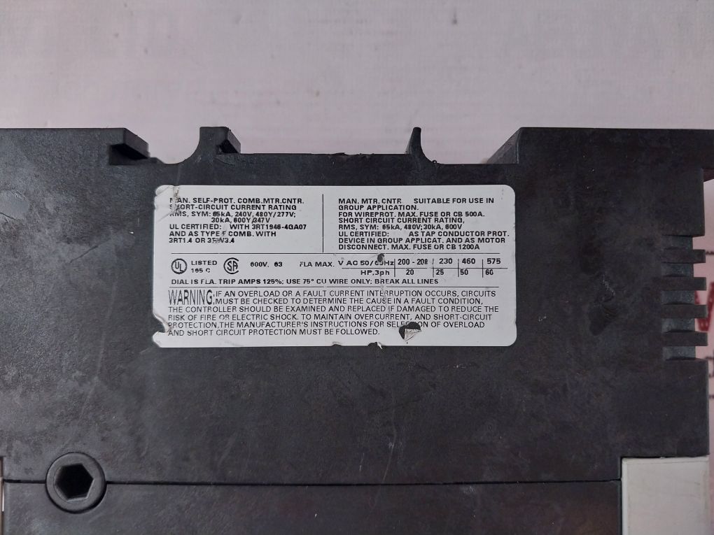 Siemens 3Rv1041-4Ja10 Motor Protection Circuit Breaker 45-63A