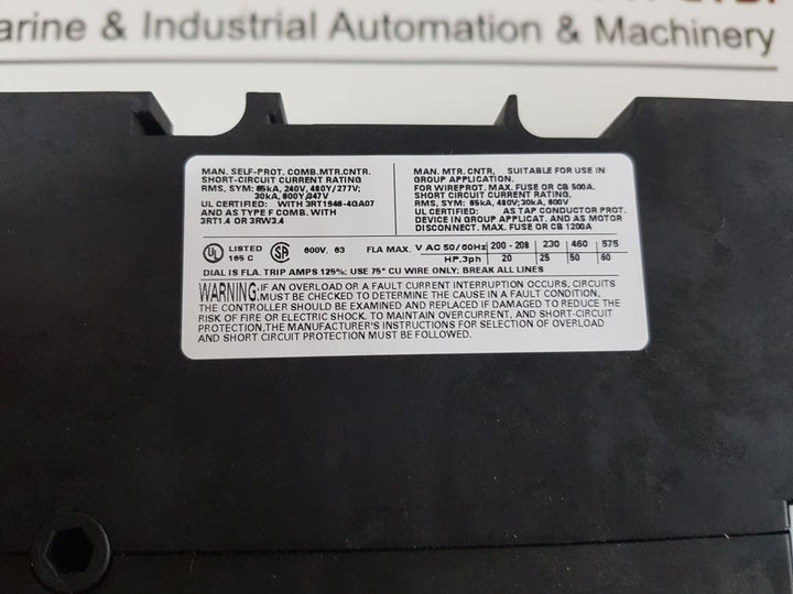 Siemens 3Rv1041-4Ja10 Motor Circuit Breaker