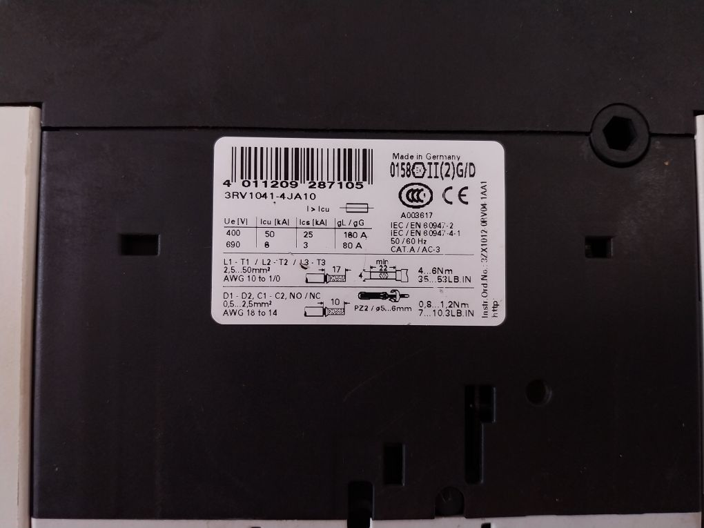 Siemens 3Rv1041-4Ja10 Motor Protector Circuit Breaker