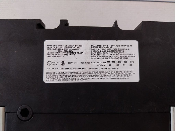 Siemens 3Rv1041-4Ja10 Motor Protector Circuit Breaker