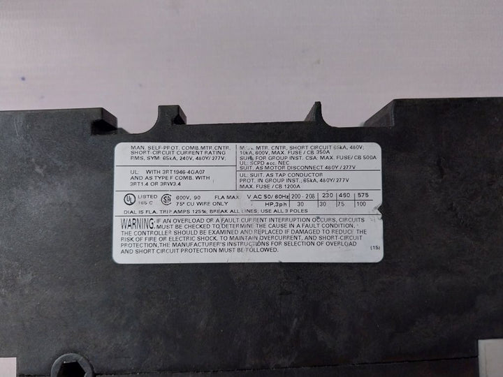 Siemens 3Rv1041-4La10 Circuit Breaker 70-90A