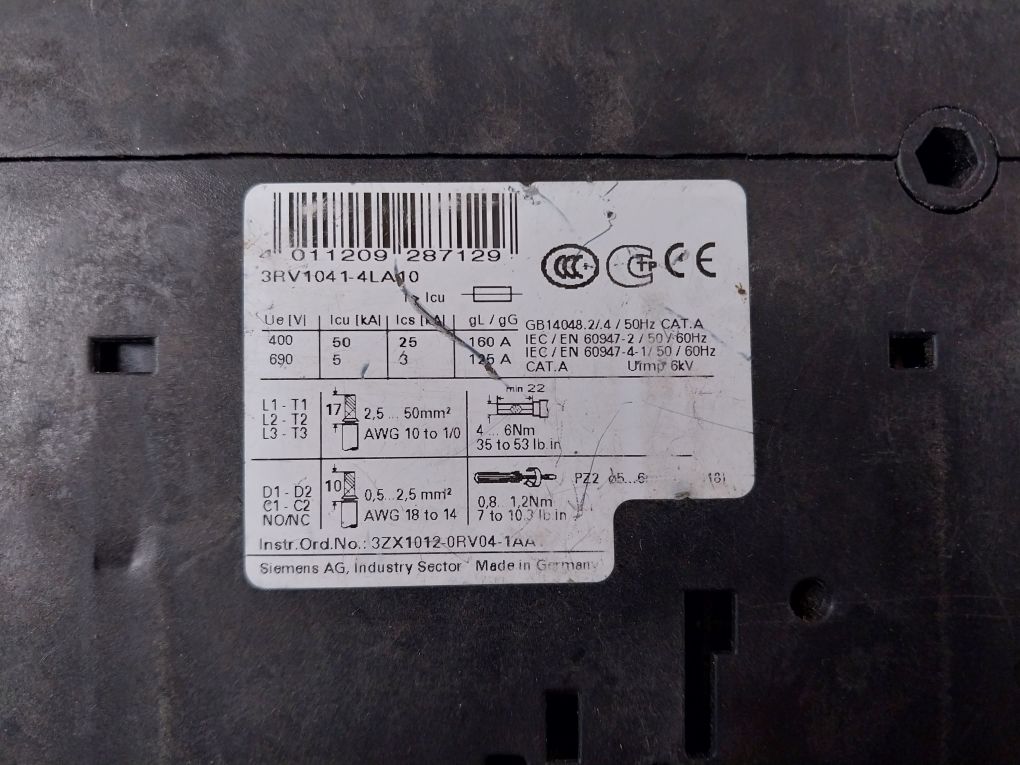 Siemens 3Rv1041-4La10 Circuit Breaker 70-90A