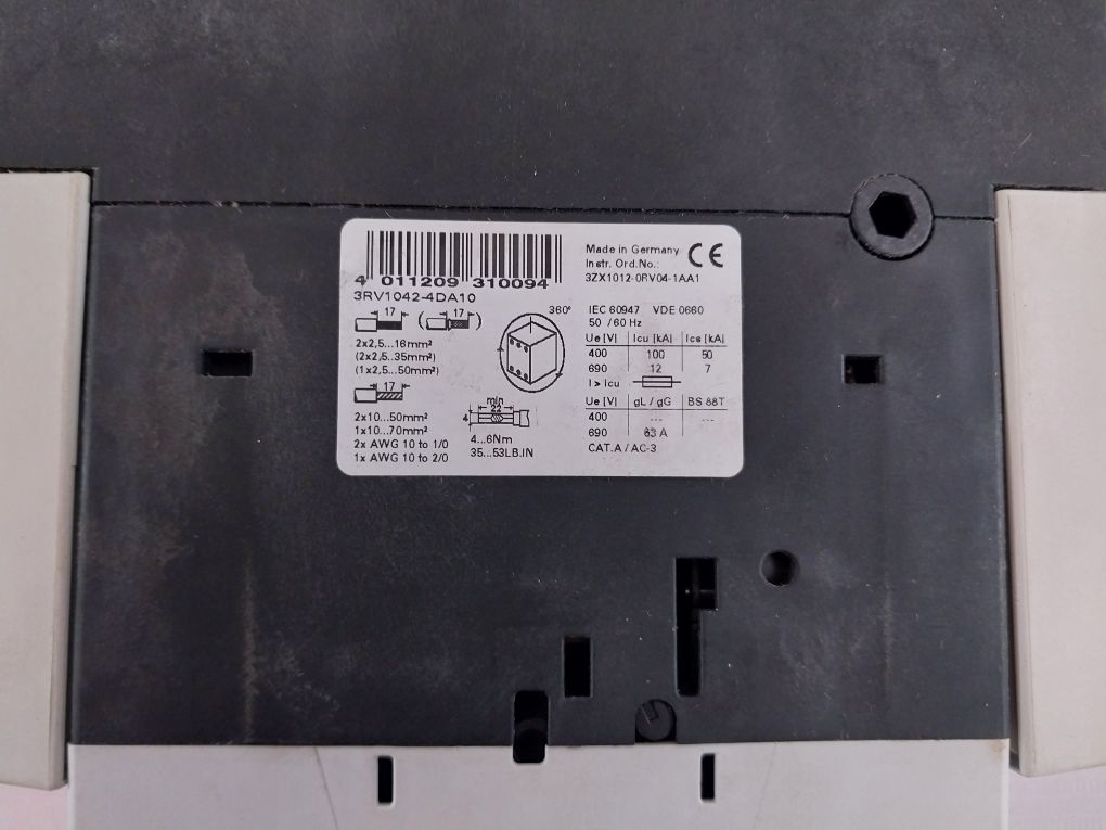 Siemens 3Rv1042-4Da10 Plastic Case Circuit Breaker 18-25A