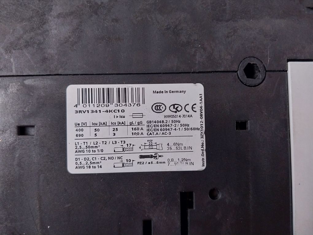 Siemens 3Rv1341-4Kc10 Circuit Breaker 75A