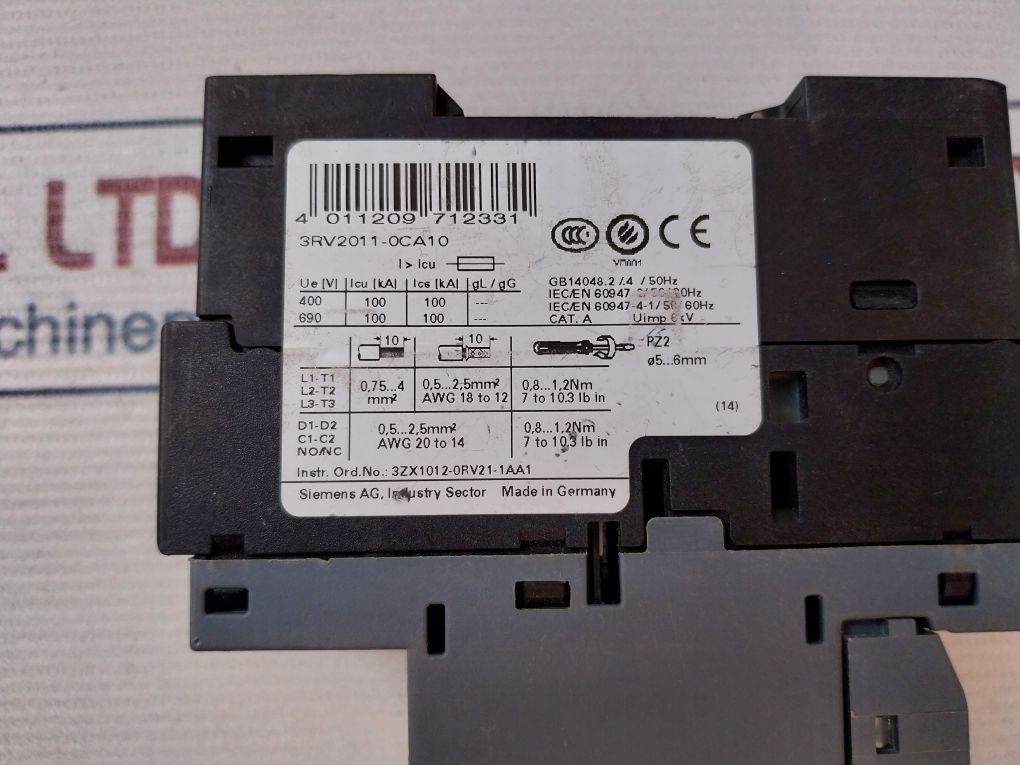 Siemens 3Rv2011-0Ca10 Motor Protection Circuit Breaker