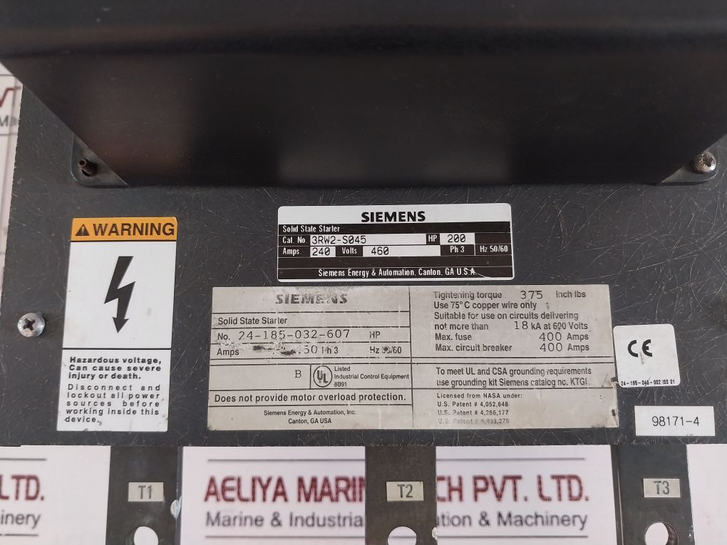 Siemens 3Rw2-s045 Solid State Starter 240 Volts 50/60Hz