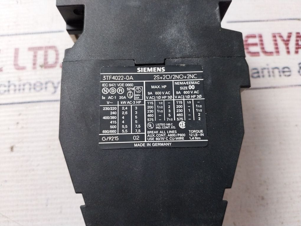 Siemens 3Tf4022-0A Motor Contactor