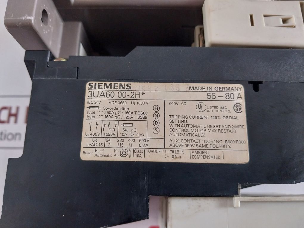 Siemens 3Tf50 Contactor Starter With 3Ua60 00-2H* Overload Relay
