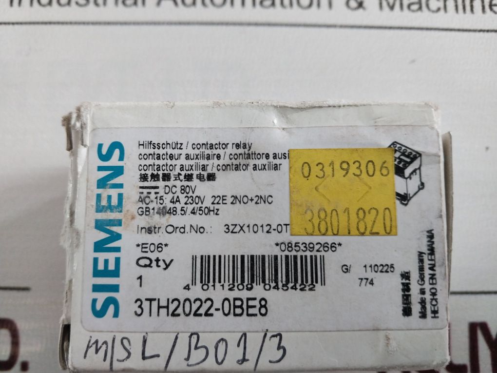 Siemens 3Th2022-0Be8 Contactor Relay 22E