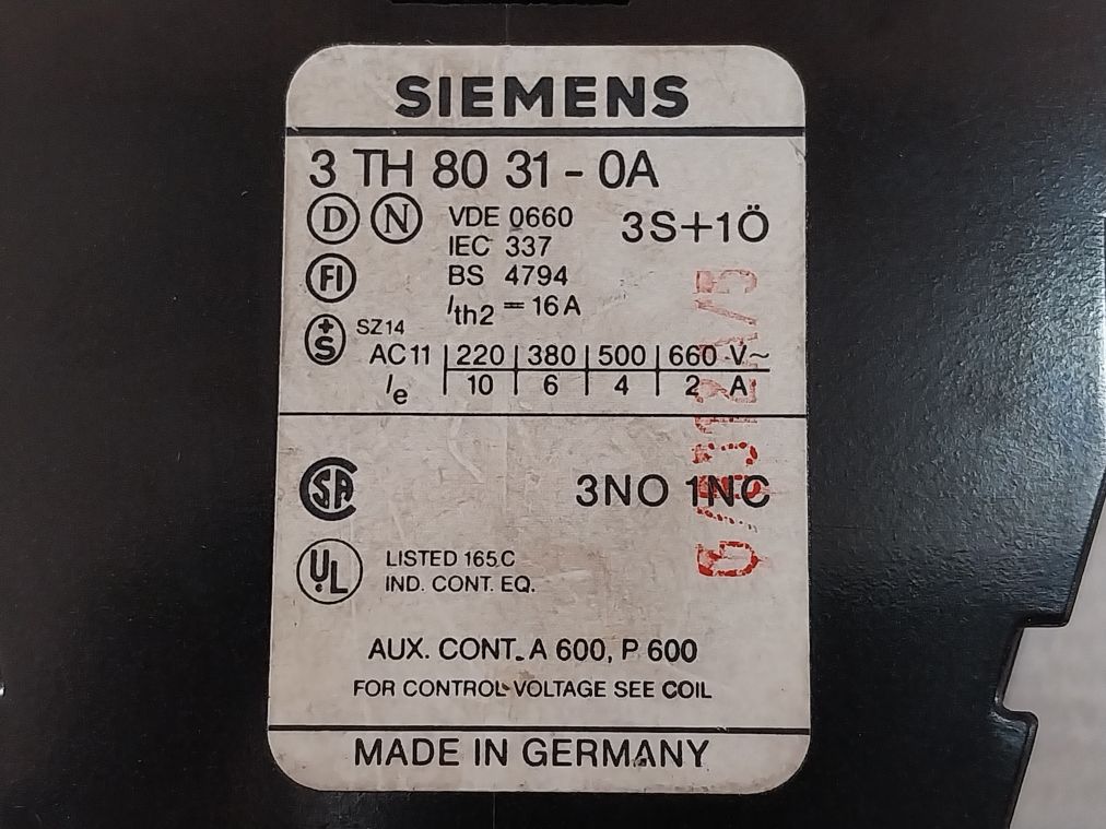 Siemens 3Th8031-0A Auxiliary Contact Relay Ctl0099600003
