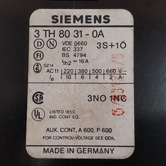 Siemens 3Th8031-0A Auxiliary Contact Relay Ctl0099600003