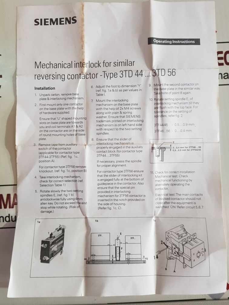 Siemens 3Tx7 521-1A Interlock Mechanism And Base Plate N80933233