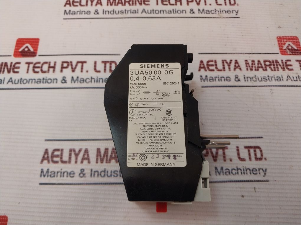 Siemens 3Ua50 00-0G Overload Current Relay 0.4-0.63 Amp 660V