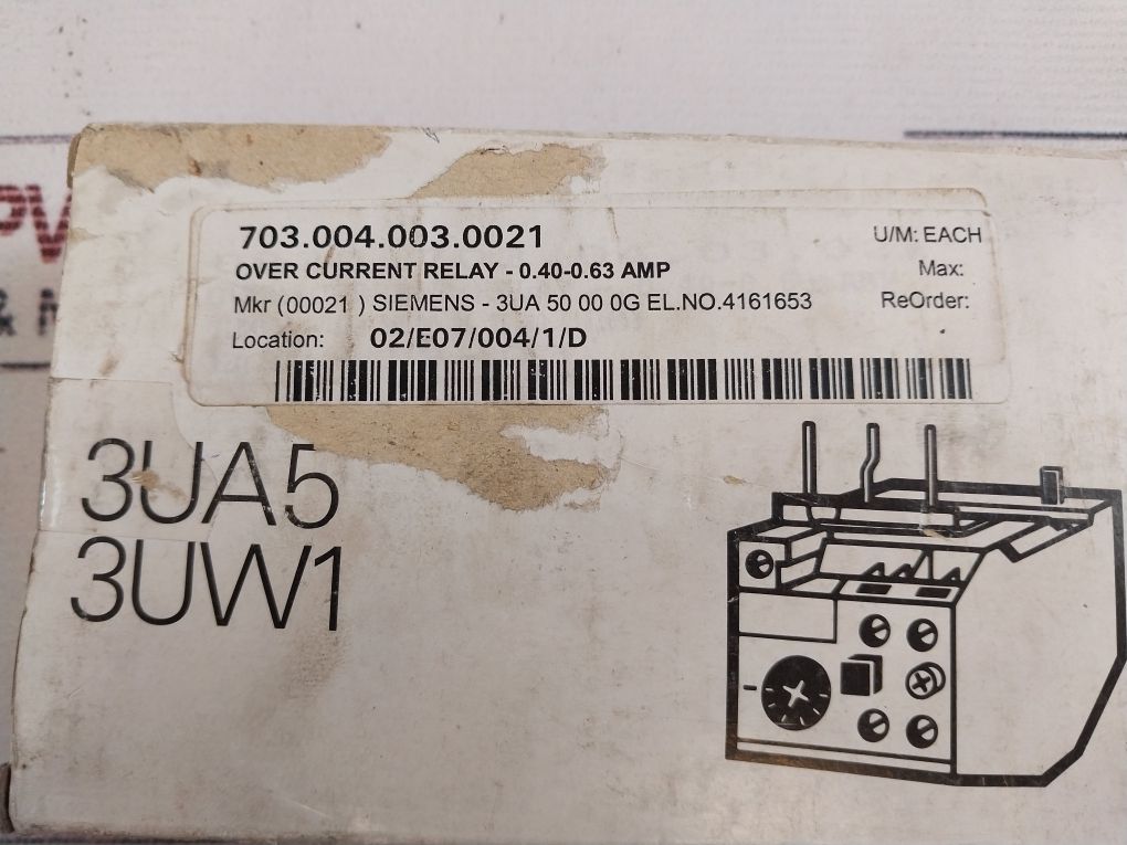 Siemens 3Ua50 00-0G Thermal Overload Relay 0.4-0.63A