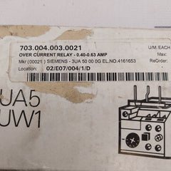 Siemens 3Ua50 00-0G Thermal Overload Relay 0.4-0.63A