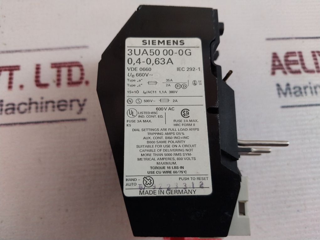 Siemens 3Ua50 00-0G Thermal Overload Relay 0.4-0.63A